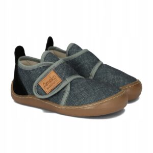 Ameko PIKO - ANTRACYT Kapcie dziecięce na rzepy Barefoot R 33