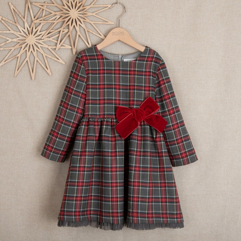 MINIMI sukienka świąteczna w kratkę z kokardą
