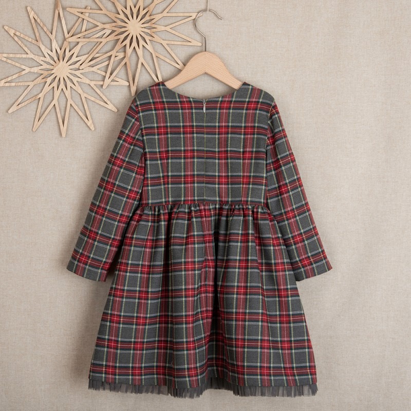 MINIMI sukienka świąteczna w kratkę z kokardą - obrazek 2