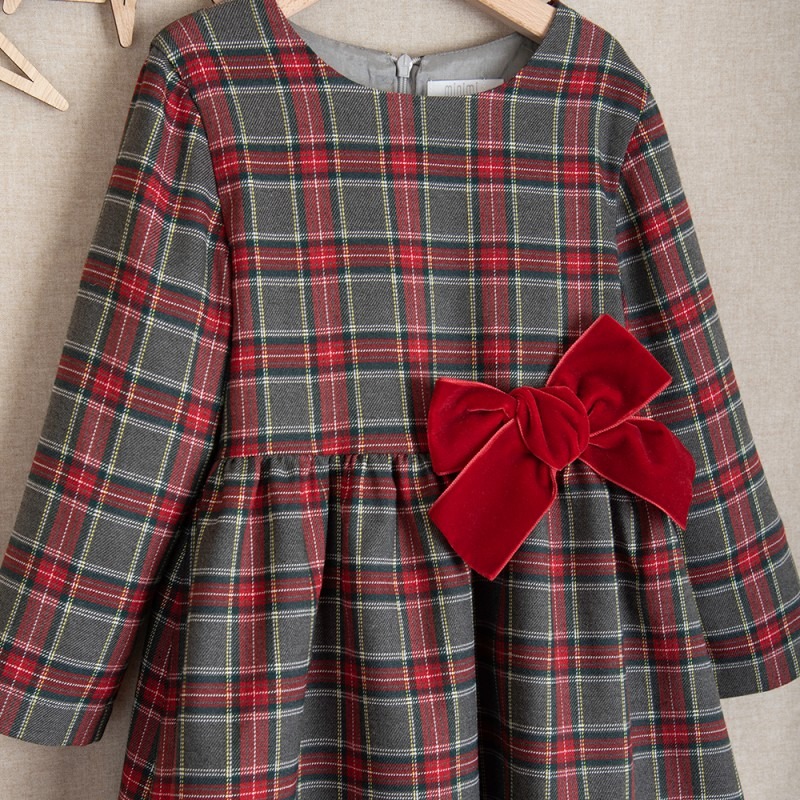 MINIMI sukienka świąteczna w kratkę z kokardą - obrazek 4