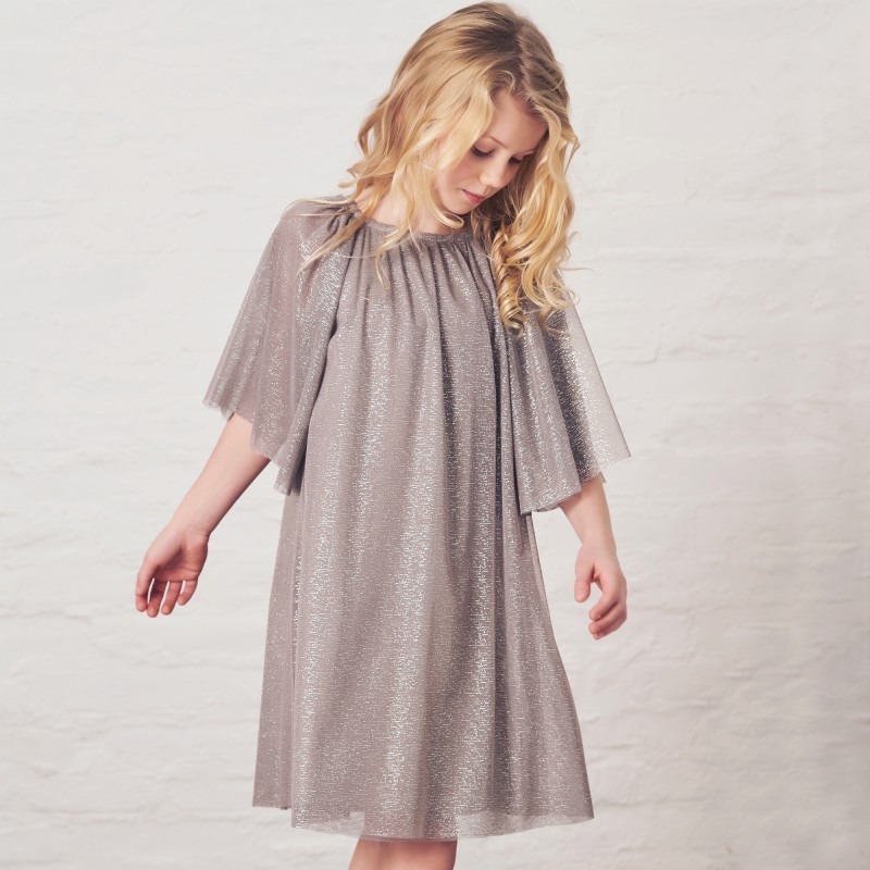 MINIMI srebrna sukienka z szerokim rękawem